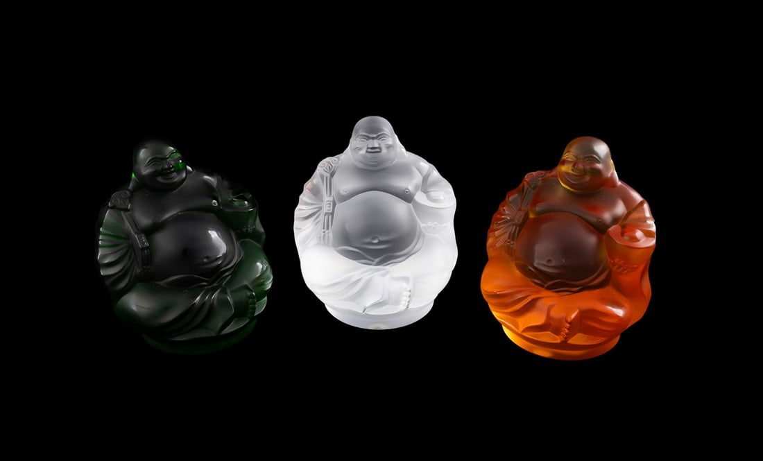 LALIQUE, GROUP OF THREE 'HAPPY BUDDHA' FIGURINES (1 of 10)