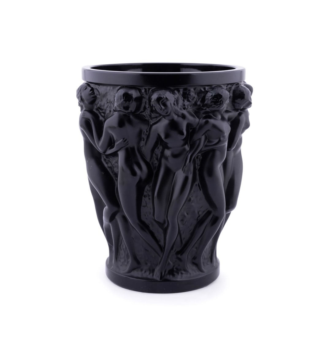 LALIQUE 'BACCHANTES' BLACK CRYSTAL VASE (1 of 6)
