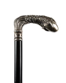 AMERICAN STERLING SILVER CLAW & EGG WALKING CANE