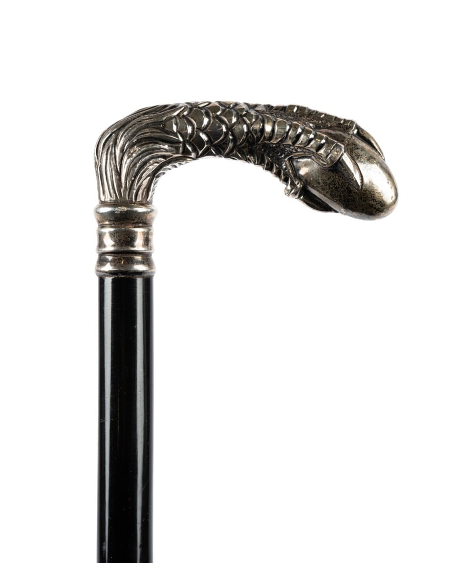 AMERICAN STERLING SILVER CLAW & EGG WALKING CANE