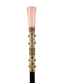 HUNGARIAN ROSE QUARTZ & ENAMEL WALKING CANE