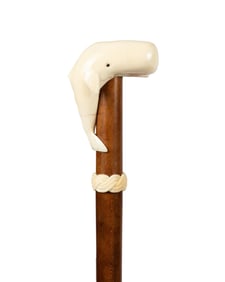 MOBY DICK WHITE WHALE NAUTICAL CANE, C. 1880