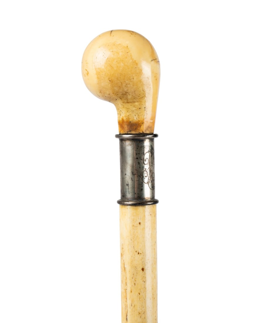 19TH C. GERMAN NAUTICAL BONE CANE - 2