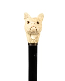 19TH C. ENGLISH WOLF HEAD DOUBLE AUTOMATA CANE