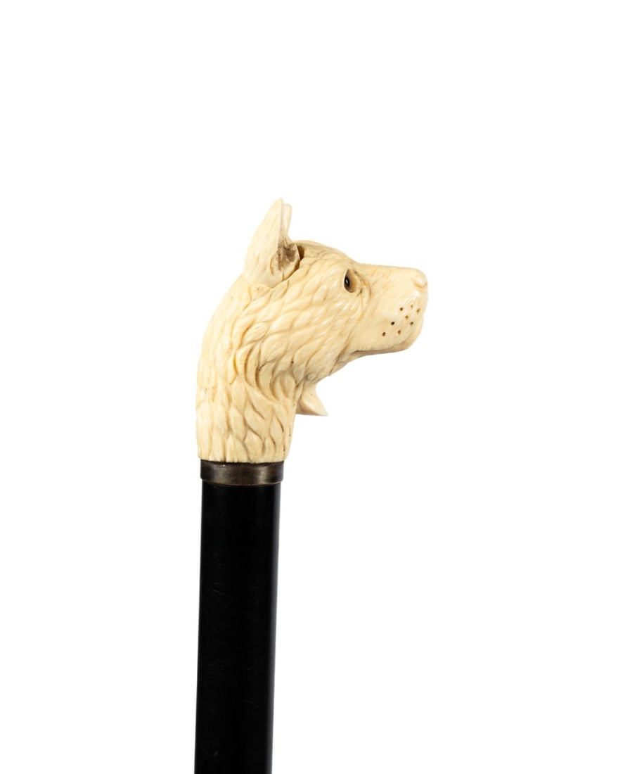19TH C. ENGLISH WOLF HEAD DOUBLE AUTOMATA CANE - 3