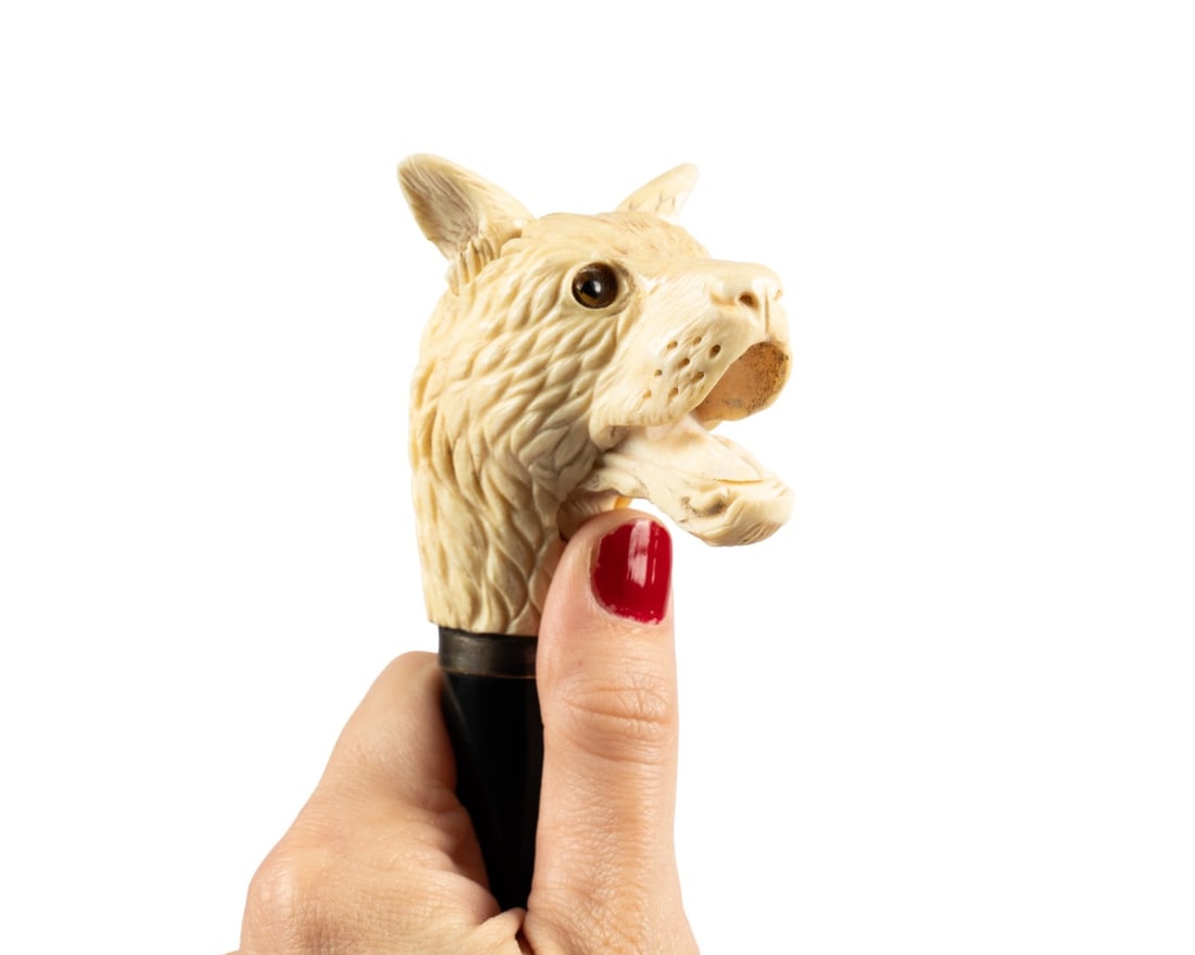 19TH C. ENGLISH WOLF HEAD DOUBLE AUTOMATA CANE - 6