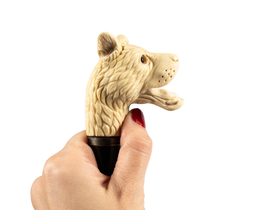 19TH C. ENGLISH WOLF HEAD DOUBLE AUTOMATA CANE - 7