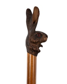 AUSTRIAN AUTOMATA RABBIT CANE, C. 1880