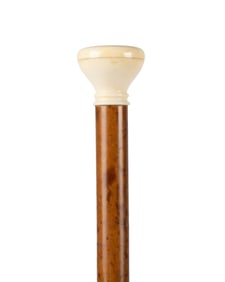 19TH C. CARVED KNOB INSET WATCH WALKING CANE