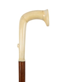 GERMAN PORCELAIN COAT OF ARMS HANDLE CANE, C. 1860