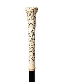 19TH C. JAPANESE 1000 FACES WALKING CANE