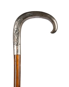 RUSSIAN ART NOUVEAU SILVER HANDLE CANE, C. 1908