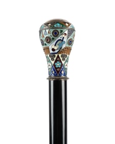 RUSSIAN CLOISONNE ENAMEL WALKING CANE, C. 1910