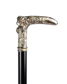 19TH C. ENGLISH ART NOUVEAU SILVER WALKING CANE
