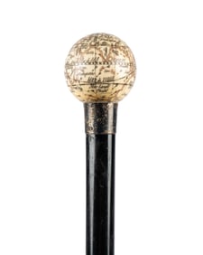 ENGLISH CARVED GLOBE HANDLE CANE, C. 1880