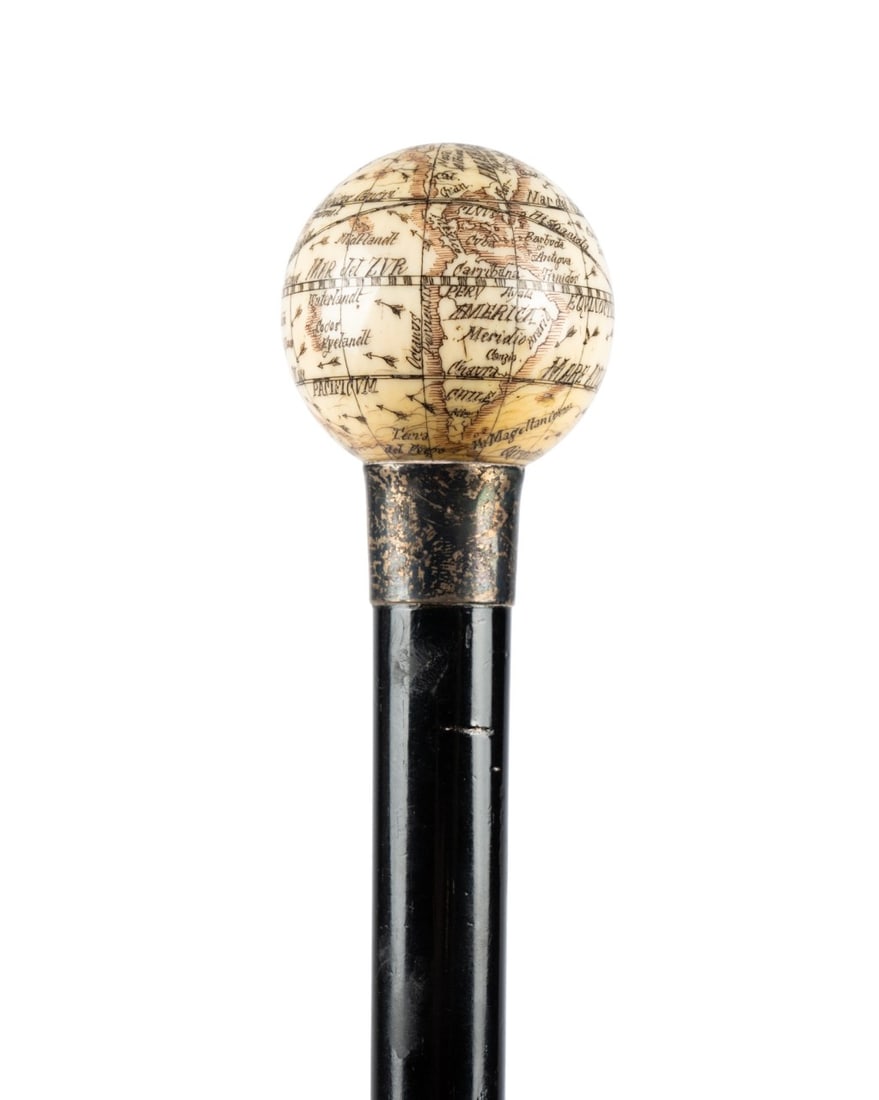 ENGLISH CARVED GLOBE HANDLE CANE, C. 1880 - 4