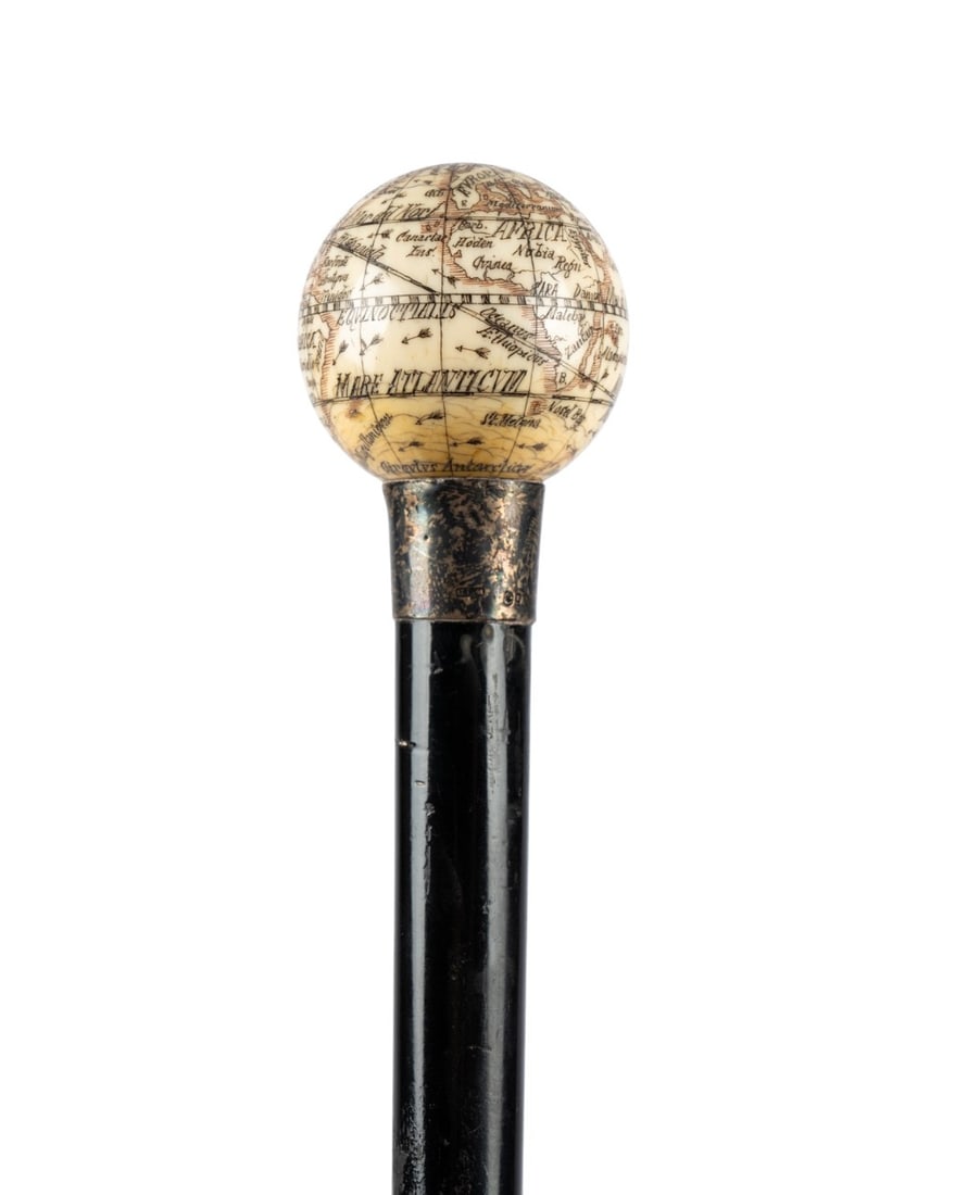 ENGLISH CARVED GLOBE HANDLE CANE, C. 1880 - 5