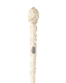 ENGLISH CARVED FLORAL MOTIF WALKING CANE, C. 1880