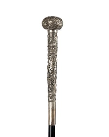 19TH C. CHINESE EXPORT SILVER WALKING CANE