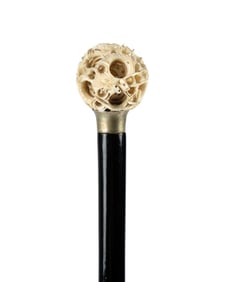 19TH C. CHINESE CONCENTRIC BALL WALKING CANE
