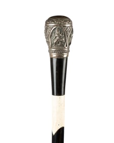 19TH C. ANGLO-INDIAN EBONY & BONE WALKING CANE