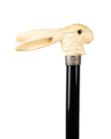 19TH C. ENGLISH RABBIT HANDLE WALKING CANE