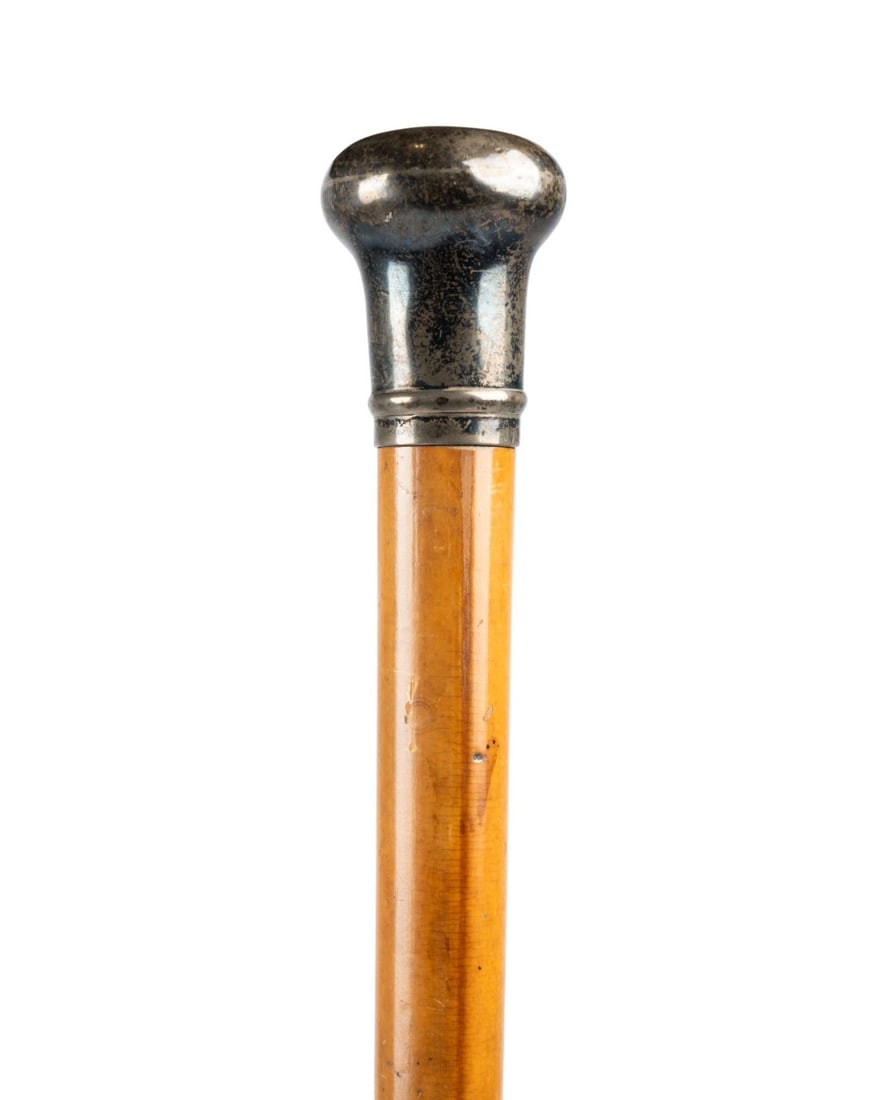 ENGLISH SILVER KNOB CIGAR GADGET CANE, C. 1900 (1 of 6)