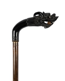 CHINESE CARVED HORN DRAGON HANDLE CANE, C. 1920