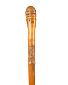 CHINESE CARVED FISHING ROD CANE, C. 1800