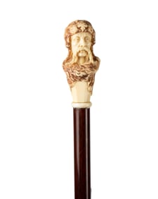 AUSTIRAN WARRIOR BUST HANDLE CANE, C. 1880