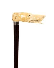19TH C. AMERICAN GREYHOUND WALKING CANE