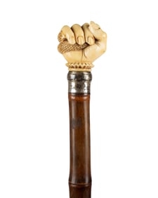 19TH C. ENGLISH FIST & SNAKE HANDLE CANE