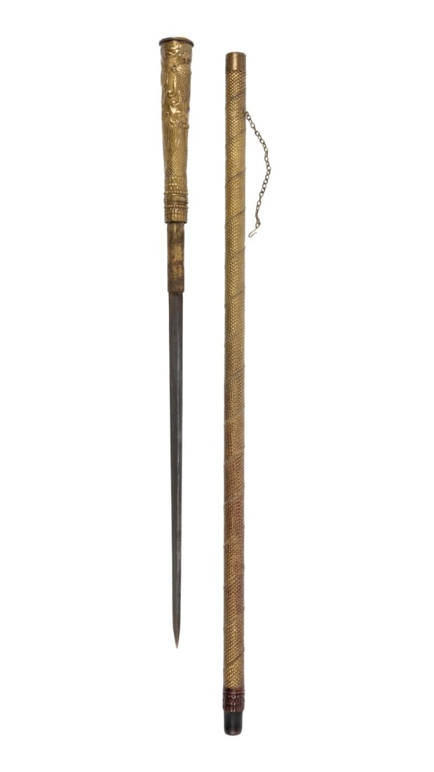 19TH C. SOUTHEAST ASIAN BRASS SWORD CANE (1 of 10)