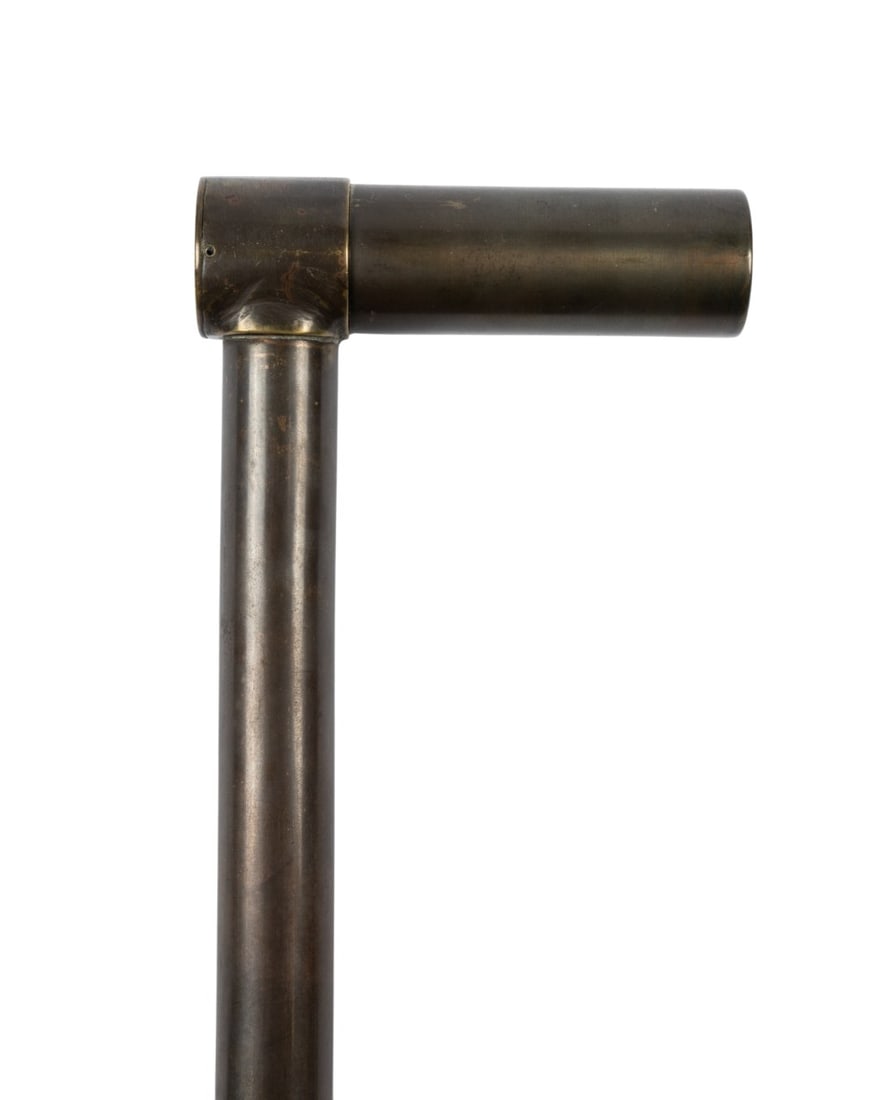 BRITISH WORLD WAR I PERISCOPE CANE, 1917: British, 1917. Rare periscope walking cane with long bronze handle containing interior prism lens, marked "Periscope Mark VI 1917" and "R&J Beck No. 4079", oak shaft, and a horn ferrule. Approximate m