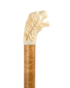 19TH C. CARVED LION HEAD WALKING CANE