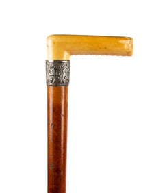 ENGLISH BONE HANDLED WALKING CANE, C. 1894