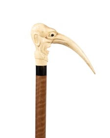 ENGLISH STAG ANTLER GROTESQUE HEAD CANE, C. 1870