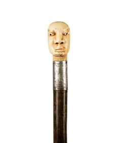 AMERICAN MALE BUST HANDLE WALKING CANE, C. 1820