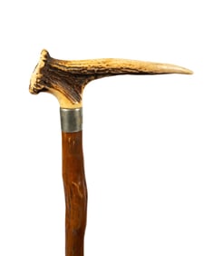 GERMAN DEER HORN WALKING CANE, C. 1893