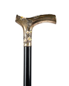 JAPANESE SILVER & ENAMEL WALKING CANE, C. 1900