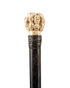 19TH C. JAPANESE 1000 FACES WALKING CANE