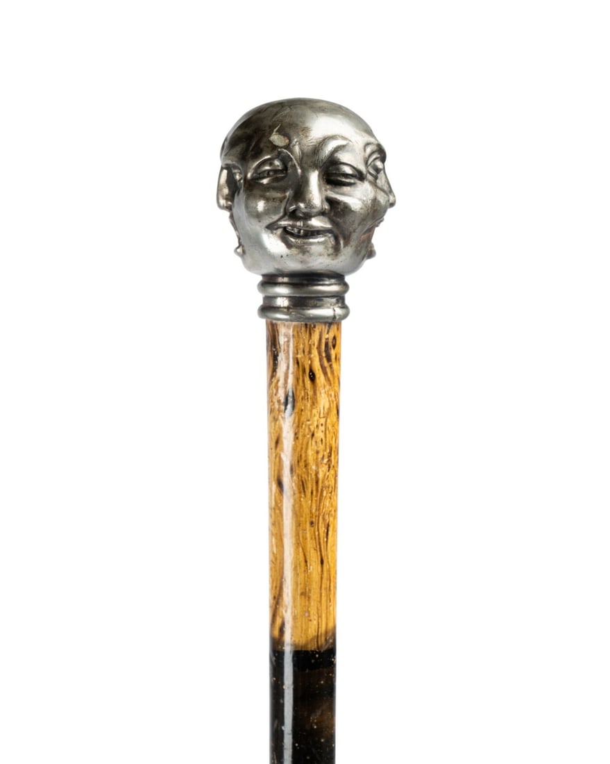 19TH C. FRENCH PEWTER MOOD FACE CANE (1 of 7)