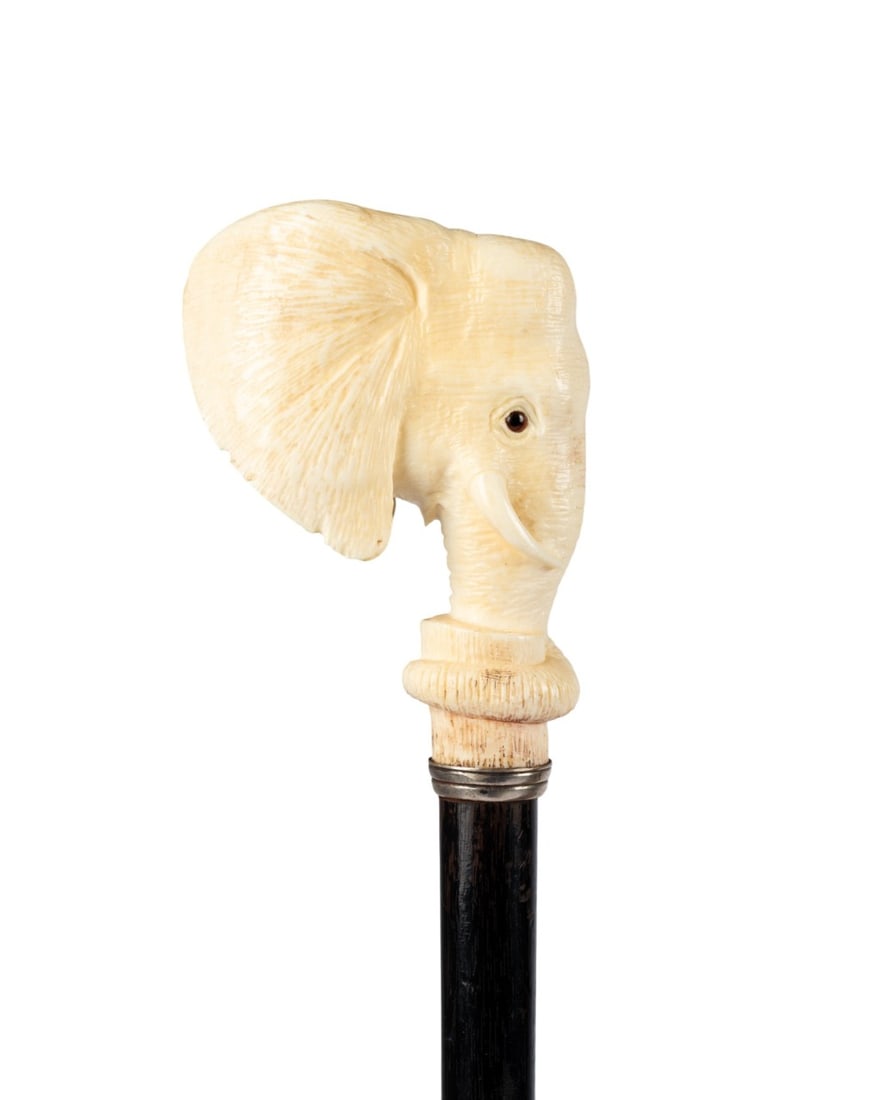 ENGLISH ELEPHANT HEAD WALKING CANE, C. 1880 (1 of 6)