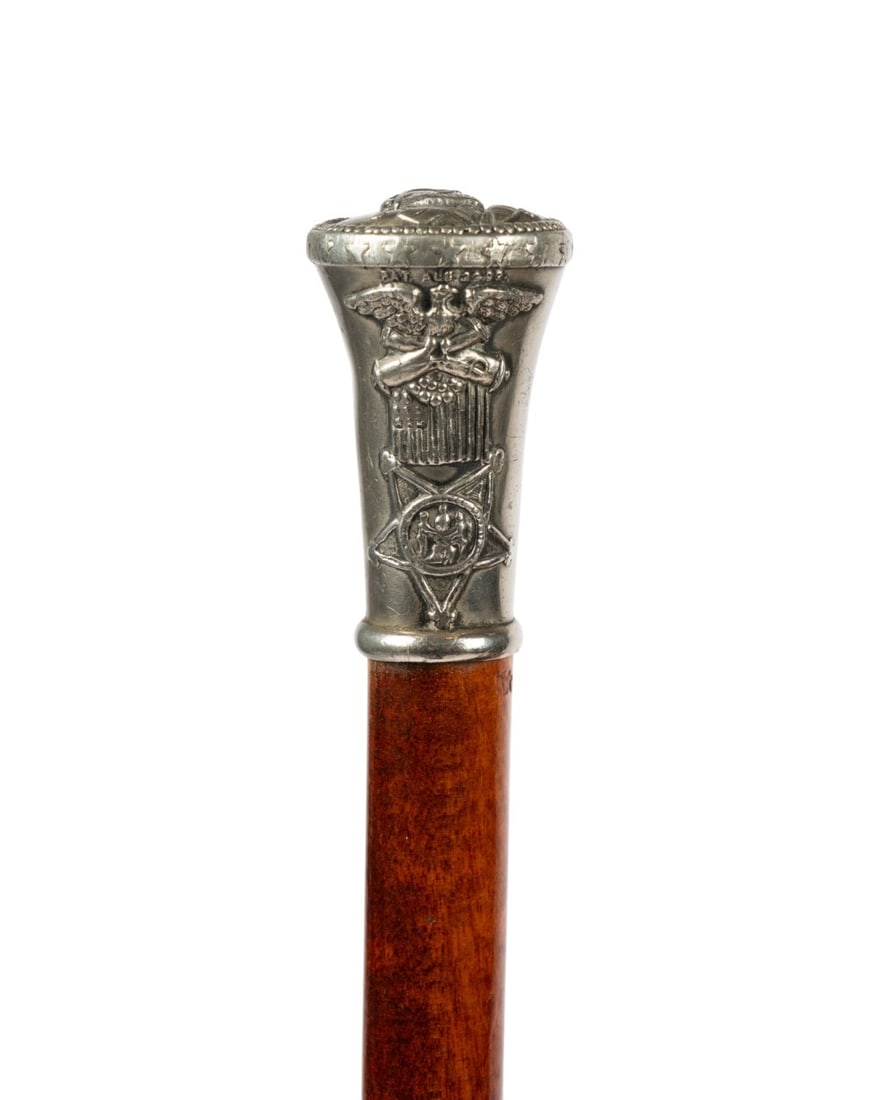 GRAND ARMY OF THE REPUBLIC VETERAN CANE, 1892: American, 1892. Grand Army of the Republic veteran walking cane with pewter top, with bust of General Grant and raised inscription "26th Annual Encampment G.A.R., September 20, 1892, Washington D.C.",