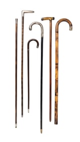 SIX WOOD AND SILVER WALKING CANES
