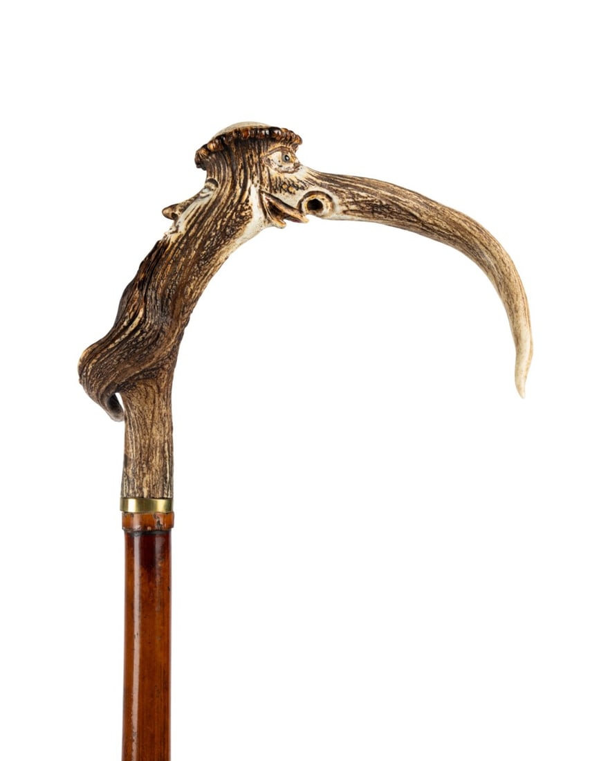 19TH C. GERMAN TWO FACE WALKING CANE (1 of 8)