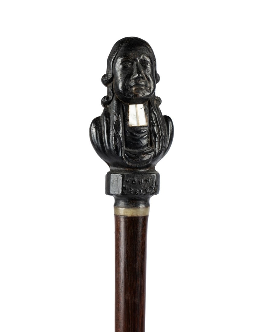 19TH C. ENGLISH BUST OF JOHN WESLEY WALKING CANE (1 of 6)