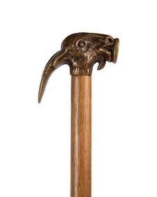 19TH C. RAM'S HEAD BRASS HAMMER CANE