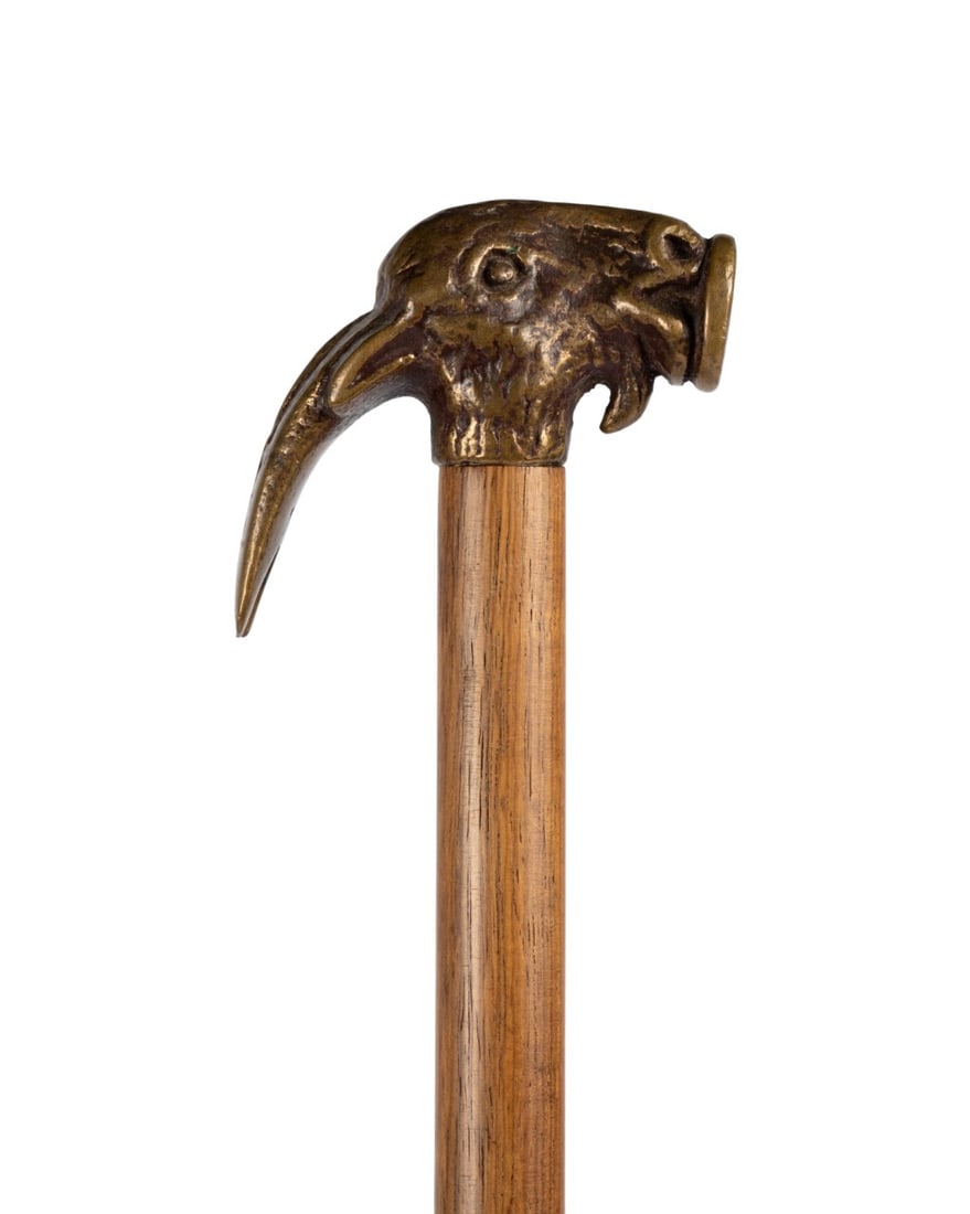 19TH C. RAM'S HEAD BRASS HAMMER CANE (1 of 6)