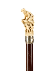 19TH C. BIBLICAL MAN & CHILDREN WALKING CANE